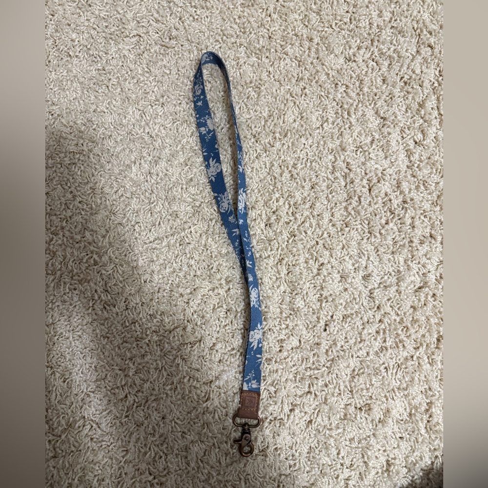 Blue Lanyard with White Floral Design